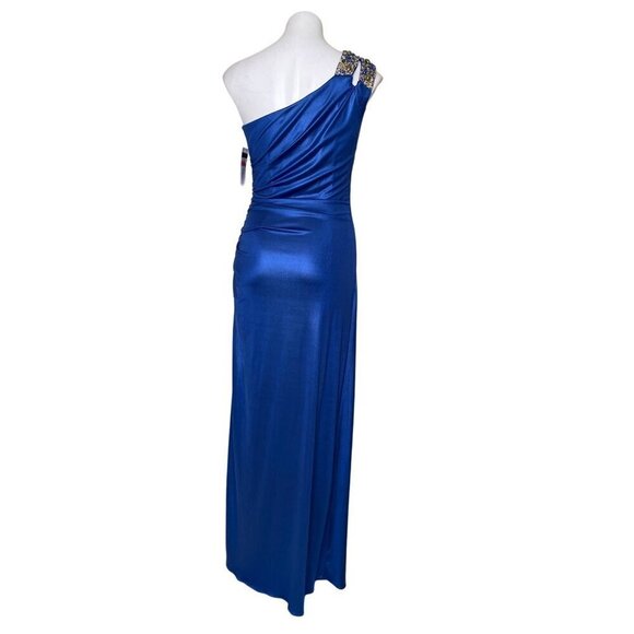 Cachet NWT One-Shoulder Beaded Formal Maxi Dress, Blue Women's Size 10 - Picture 5 of 11
